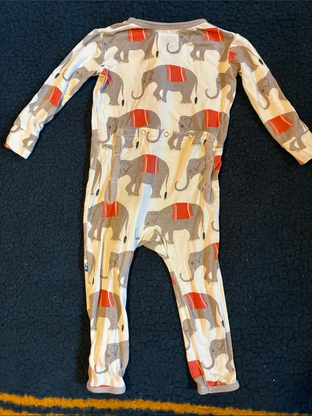 Kickee pants White Elephant Print One-Piece Romper with Zipper